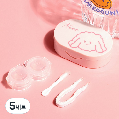 특별한상점 캐릭터렌즈통 렌즈 보관함 + 렌즈집게 세트, 핑크, 5세트