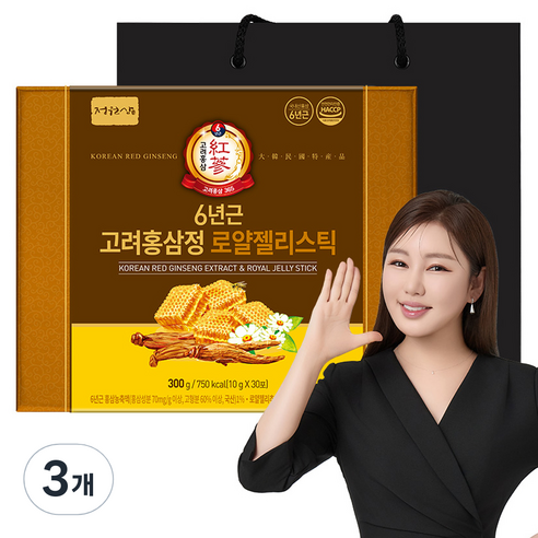 정원삼 6년근 고려홍삼정 로얄젤리스틱 + 쇼핑백, 300g, 3개