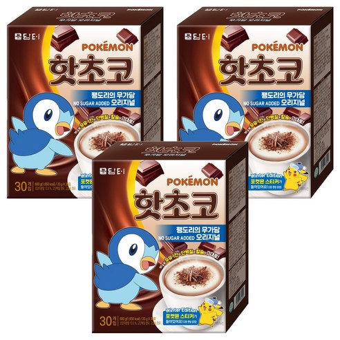 담터 포켓몬 팽도리의 무가당 오리지널 핫초코, 20g, 30개입, 3개