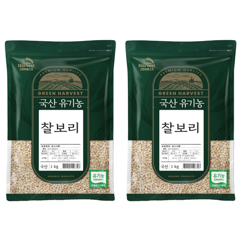 그린하베스트 국산 유기농 찰보리, 1kg, 2개