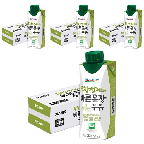 파스퇴르 무항생제 인증 바른목장 우유, 250ml, 72개