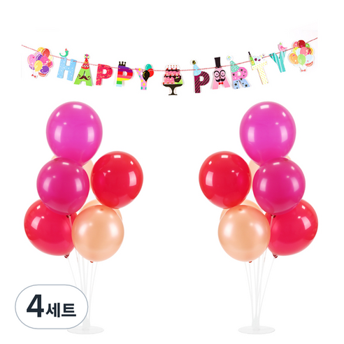 파티 가랜드 풍선스탠드 세트, 레드 랜덤발송(풍선), 풍선케잌(가랜드), 4세트