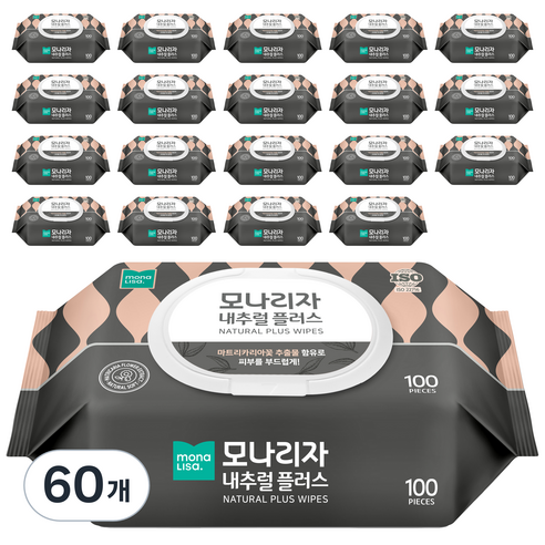 모나리자 내추럴 플러스 물티슈 캡형, 100매, 20개