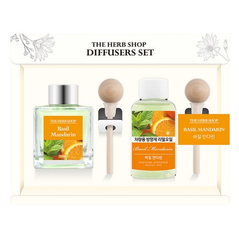 더허브샵 차량용 디퓨져 본품 50ml + 리필 50ml 선물세트, 바질만다린, 1세트
