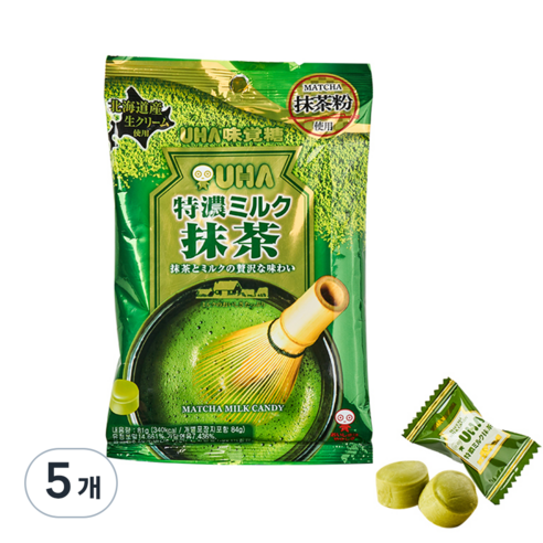 UHA 미카쿠도 토쿠노 밀크 말차 캔디, 81g, 5개