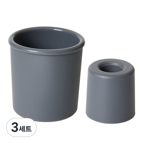 플라이토 실리콘 파스텔 욕실 양치컵 210ml + 칫솔꽂이 세트, 차콜 그레이, 3세트