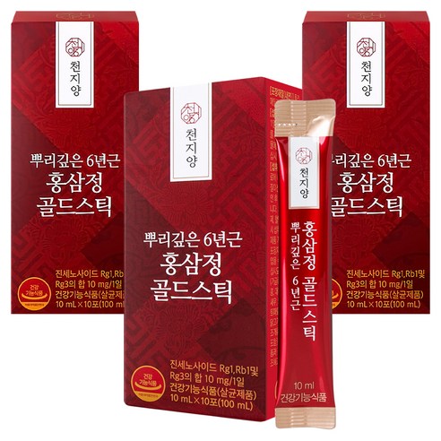 천지양 뿌리깊은 6년근 홍삼정 골드스틱 10p, 100ml, 3개