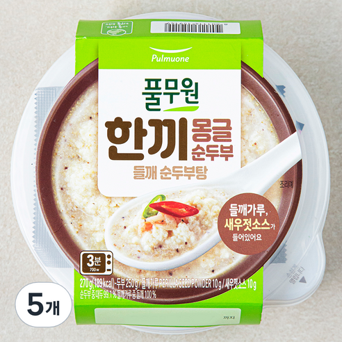 풀무원 한끼몽글순두부 들깨순두부탕 냉장, 270g, 5개