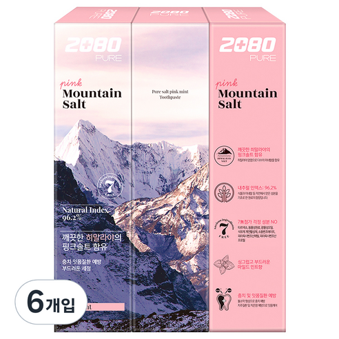 2080 퓨어 마운틴 핑크 솔트 치약, 120g, 6개