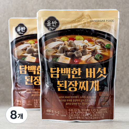 올반 키친 담백한 버섯 된장찌개, 480g, 8개