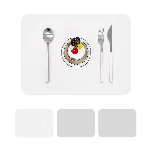 어나더 가죽 식탁매트 라운딩사각 리콰드로 4P, 그레이(앞) + 화이트(뒤), 30 x 45 cm