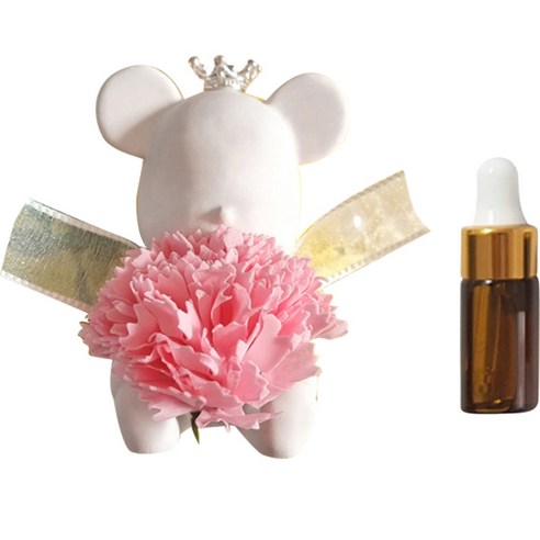 라비다 뉴 카네이션 곰돌이 석고 오너먼트 핑크 + 석고방향제 리필 오일 3ml, 블랙체리