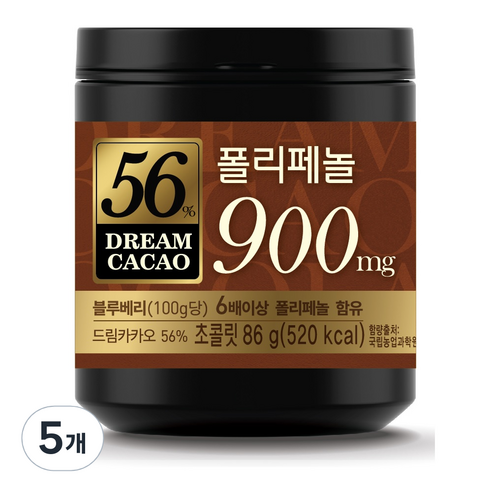 롯데웰푸드 드림 카카오 56% 초콜릿, 5개, 86g
