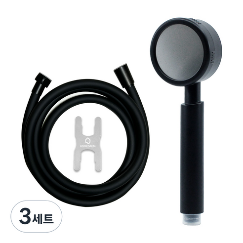 홈다움 블랙 몬스터 수압 상승 샤워기 + 안꼬이는 말랑이 PVC 샤워호스 2m, 3세트