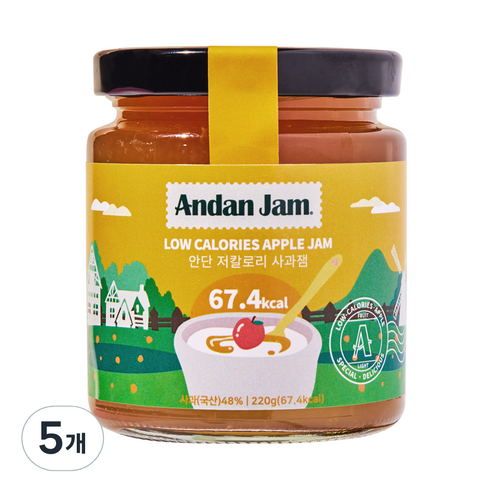 안단잼 저칼로리 사과잼, 220g, 5개