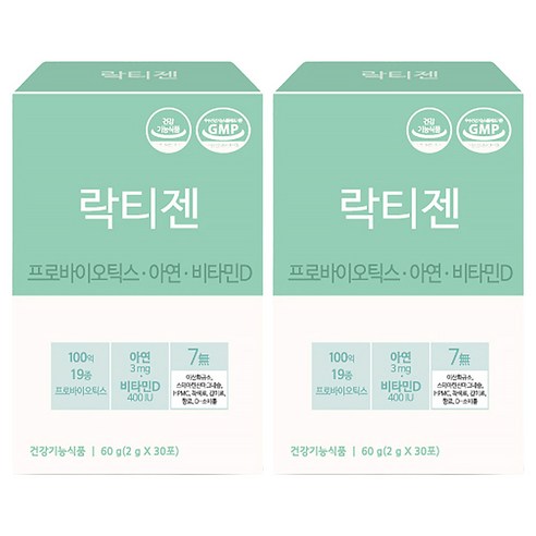락티젠 프로바이오틱스 아연 비타민D 유산균 30p, 60g, 2개