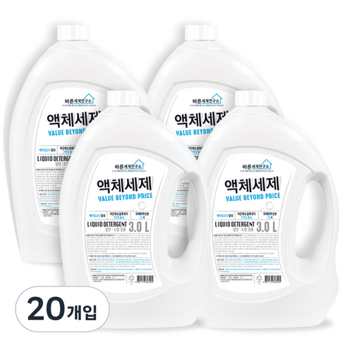 바른세제연구소 베이킹소다 액체세제, 3L, 20개입