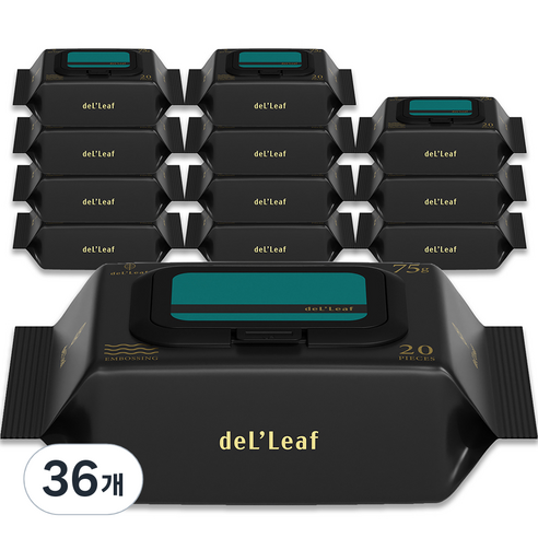 델리프 도톰 엠보싱 저자극 물티슈 넘버 세븐 카키 휴대캡형 75gsm, 75g, 20개입, 36개