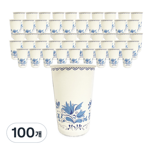 대한웰빙은박접시 유러피안 플라워 종이컵 380ml, 1개입, 100개