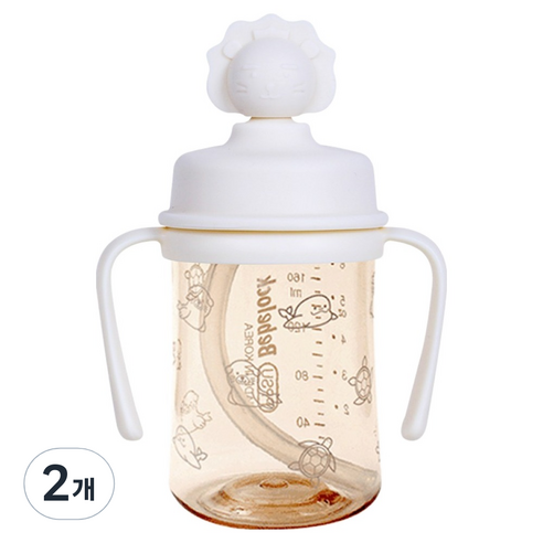 베베락 유아용 PPSU 실리콘토퍼 빨대컵 210ml, 크림, 2개