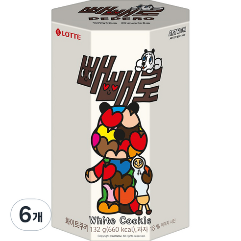 빼빼로 화이트쿠키 일러스트, 132g, 6개