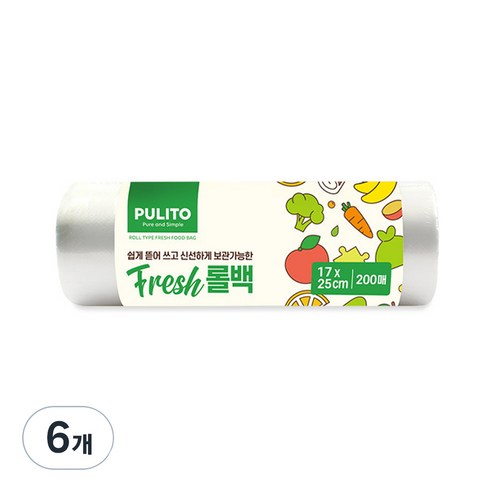 뿌리또 프레쉬 롤백 17cm x 25cm, 소(S), 200개입, 6개