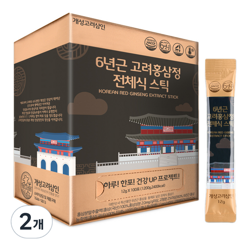 개성고려삼인 6년근 고려홍삼정 전체식 스틱 100p, 1200g, 2개