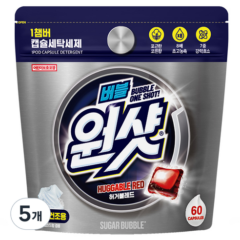 버블원샷 캡슐 세탁세제 허거블레드, 60개입, 5개