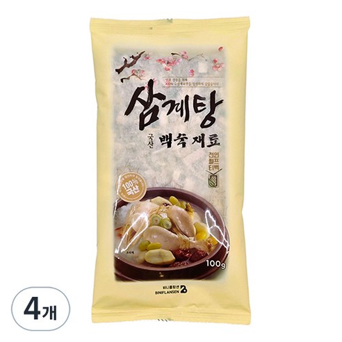 비니플랑센 국산 삼계탕 백숙 수육 만능 육수 재료, 100g, 4개