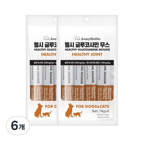 애니홀릭 반려동물 헬시 글루코사민 무스 영양제, 4회분, 치킨&가리비, 6개
