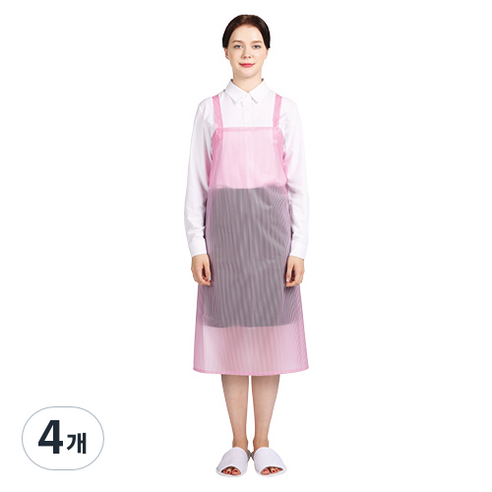 웰프런 우레탄 방수앞치마 스트라이프 중, 반투명 핑크, 4개
