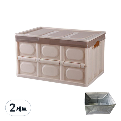 일루와 폴딩 리빙 박스 대형 56L + 보냉 방수팩, 베이지, 2세트