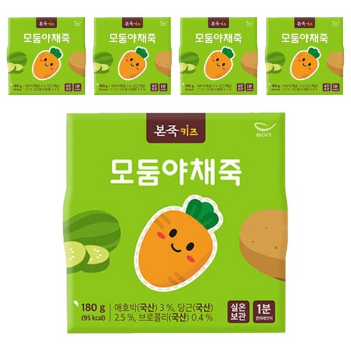 본죽 키즈 모둠 야채죽 180g, 5개, 혼합맛(애호박/당근/브로콜리)