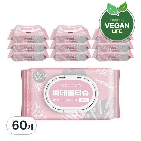 올담 오리지널 비데물티슈 캡형, 70g, 62매, 60개