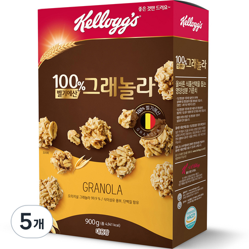 켈로그 100% 벨기에산 그래놀라 시리얼, 900g, 5개