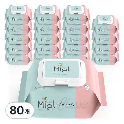 Miel 클래식 휴대용 물티슈 캡형, 63g, 25매, 80개