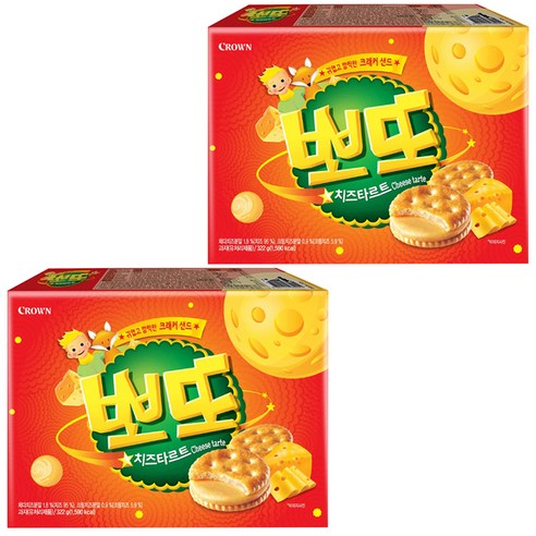 크라운 뽀또 치즈타르트 크래커 샌드, 322g, 2개입