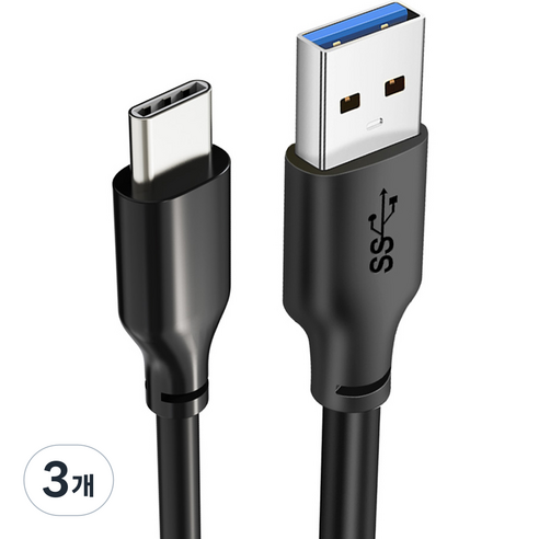 케이블타임 USB3.1 Gen1 to C타입 USB3 고속 충전 케이블 CA42, 2m, 블랙, 3개