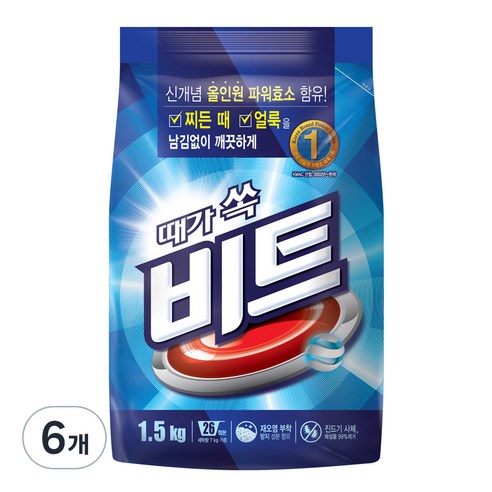비트 분말세제 일반용 리필, 1.5kg, 6개