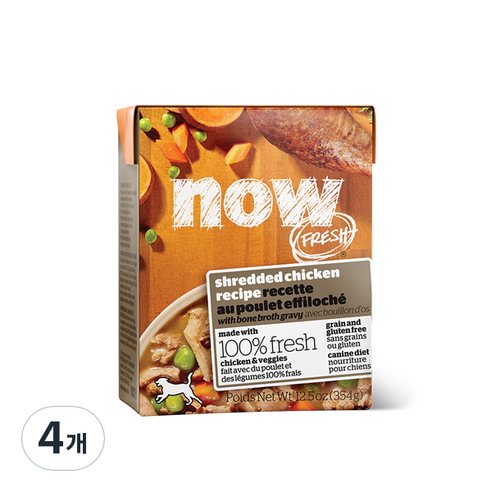 나우 프레쉬 테트라 슈레드 강아지 주식 파우치, 닭, 354g, 4개