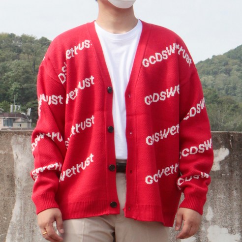 리셋 GCDS 브이넥 오버핏 남성 니트 가디건