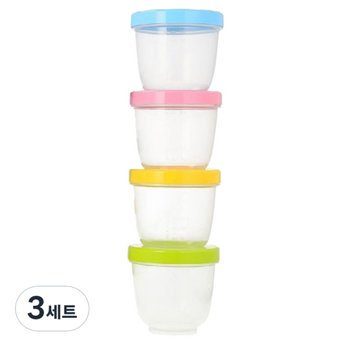 베베앤맘 밀폐형 이유식 보관용기 4p, 블루,핑크,옐로우,그린, 3세트, 300ml