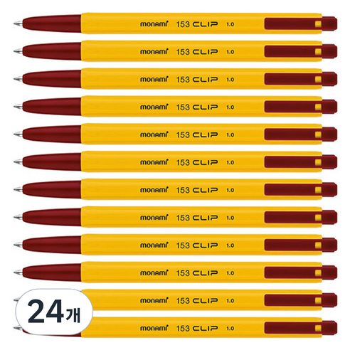 모나미 153 클립 볼펜 1.0mm, 적색, 24개