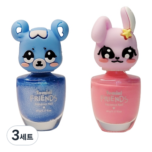 투미니 어린이 프렌즈 수성 네일 8ml x 2종 세트, 트윙클블루(햄스터) + 피치핑크(토끼), 3세트