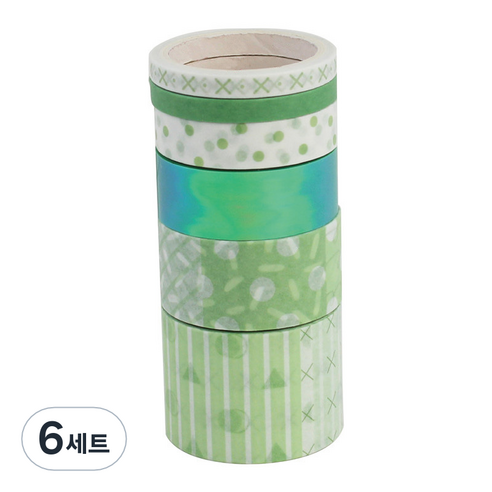 로벨리앙 다용도 종이 마스킹테이프 6종 세트, 그린혼합, 6세트