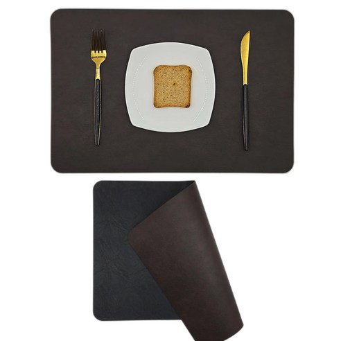 비니코틀렌 북유럽 스타일 양면 방수 가죽 테이블 식탁 매트, 블랙브라운, 2개, 45 x 30 cm