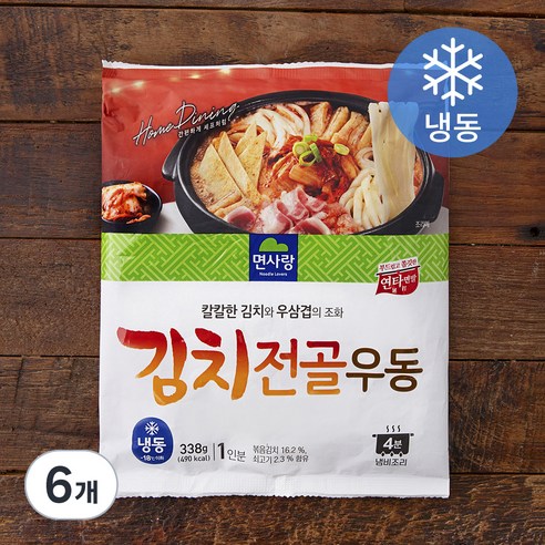 면사랑 김치전골 우동 1인분 (냉동), 373g, 6개