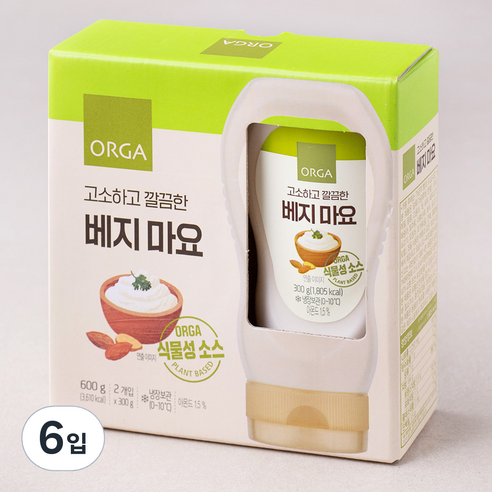 ORGA 고소하고 깔끔한 베지 마요, 300g, 6입