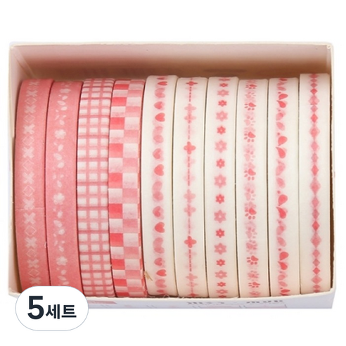셀링뉴 아트스핀 울타리 다꾸 마스킹 종이 테이프 10종 세트 5mm x 2m, 복숭아빛, 5세트
