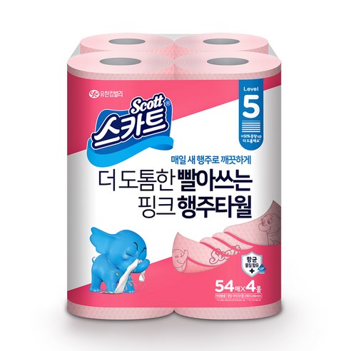 스카트 더 도톰한핑크행주타월 54매, 4개입, 1팩